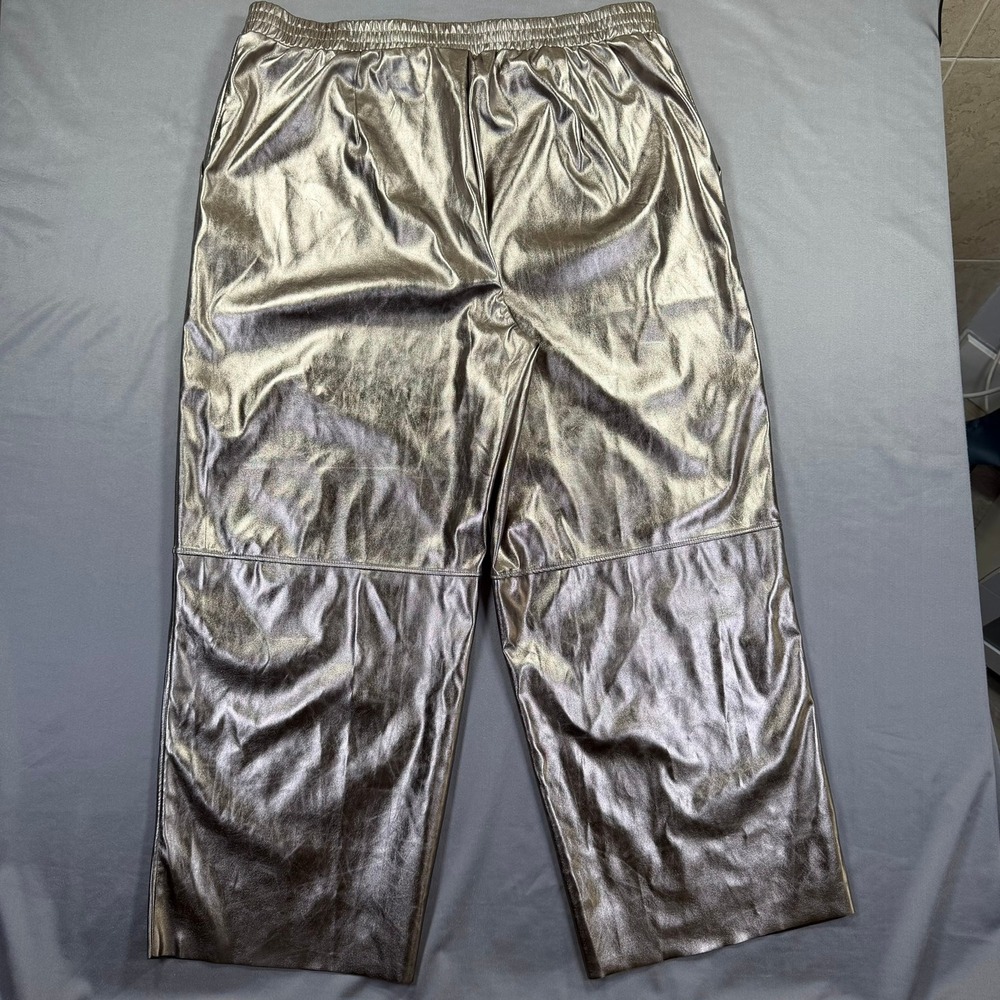 ASOS DESIGN Metallic Wide Leg Pants Womens 14 Bronze Faux Leather Party Festival - Picture 4 of 7